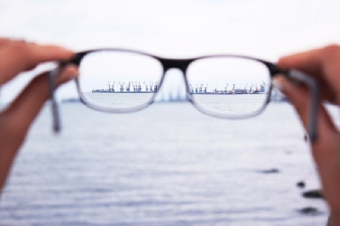 A pair of glasses showing different areas of focus