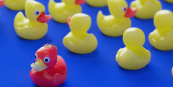 Image of a duck leaving a flock of other ducks