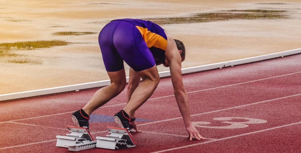 A runner on the starting blocks