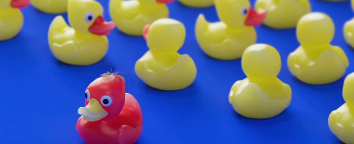 Image of a duck leaving a flock of other ducks