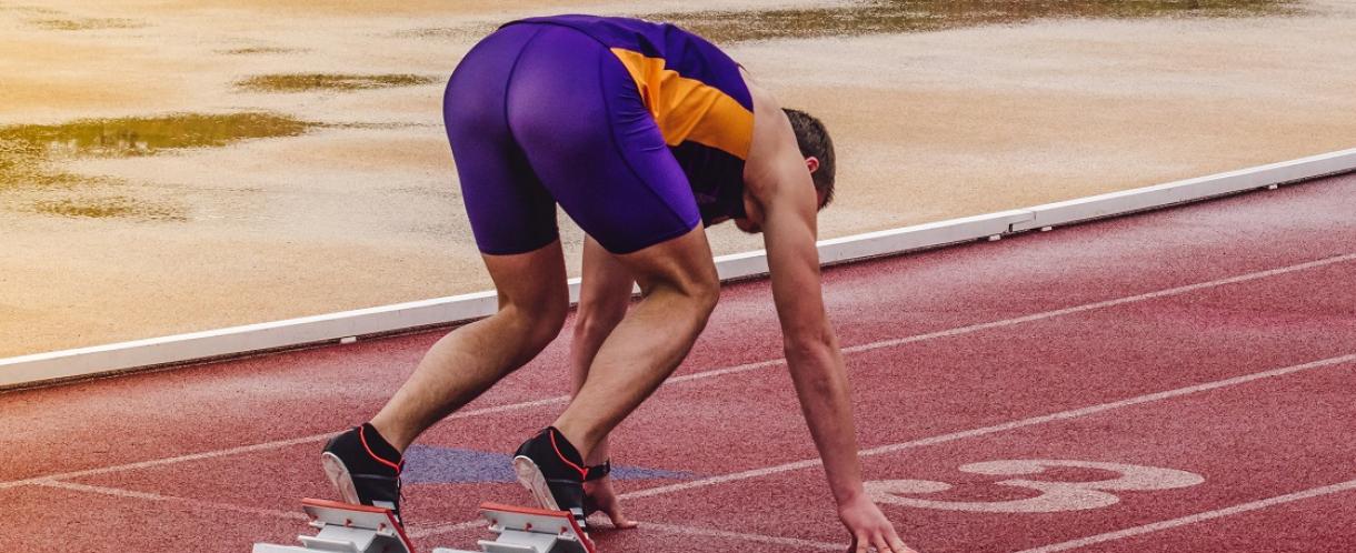 A runner on the starting blocks